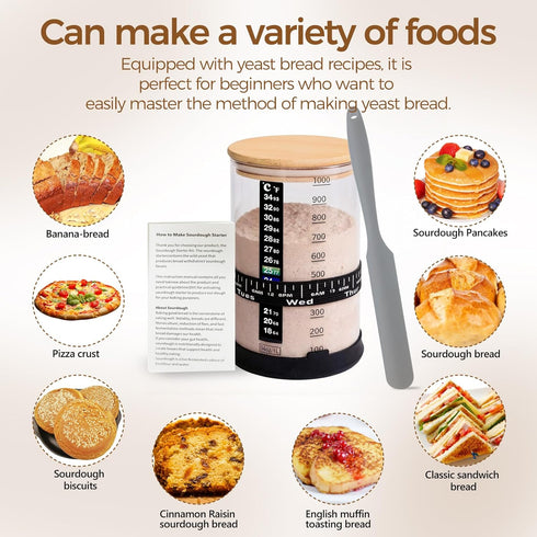BRIRILINE 34 oz 5 (34oz-2pack) Pro Sourdough Bread Starter Kit - sourdough jar with unique features for the perfect