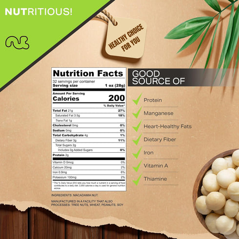 (32oz 2 LB) Packed NUT CRAVINGS - Raw Macadamia Nuts, Unsalted, Shelled, - Bulk Nuts Fresh in Resealable Bag - Kosher