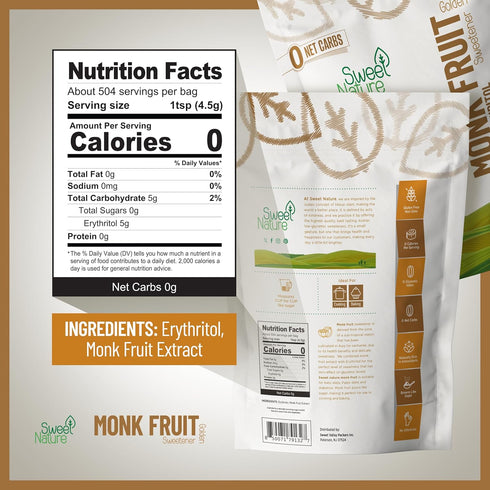 0 0 (5 Lb.) Sweet Nature Golden Monk Fruit Sweetener - Great Brown Sugar Substitute for Diabetics - Gluten-Free, Keto