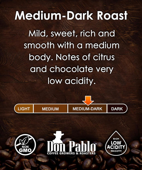 Don Pablo Colombian Supremo Whole Bean Coffee - Medium-Dark Roast with Low Acidity