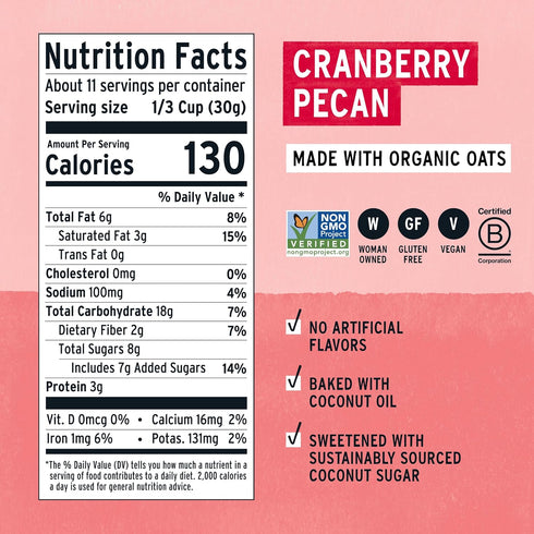 12 Oz (Pack 3) Purely Elizabeth, Cranberry Pecan, Ancient Grain Granola, Gluten-Free, Non-GMO, Bags