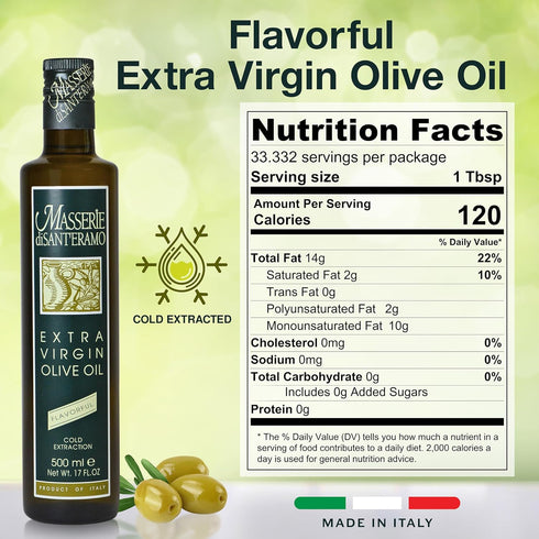 16.9 oz (Pack 2) Masserie di Sant'Eramo Flavorful Italian Extra Virgin Olive Oil Cold Pressed - Robust Olive Oil