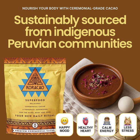 1/2 KORACAO Sustainably Harvested Cacao | Ideal Superfood for Everyday Bliss | Ceremonial Grade Cacao | Enhance Your