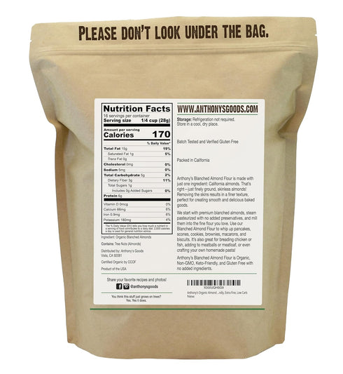 1 lb, Anthony's Organic Almond Flour, Blanched, Gluten Free, Non GMO, Keto Friendly, Extra Fine, Low Carb