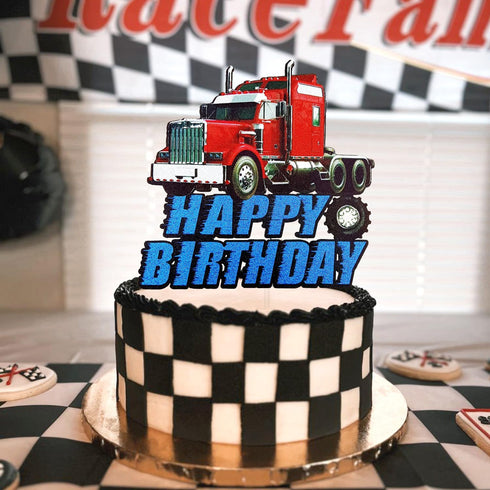 AZEWELL Truck Cake Topper, Semi Truck Birthday Party Decorations for Men Boys, Semi Tractor Trailer Cake Decoration