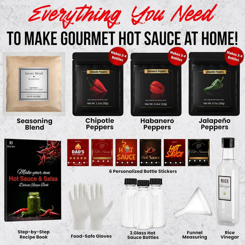 3 Set Hot Sauce Making Kit - Variety Peppers (Mild to Hot) with Accessories to Make Your Own Hot Sauce Kit For Adults