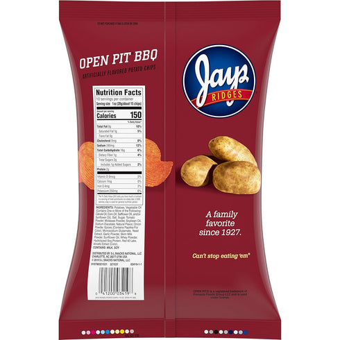 Jays 10 Oz Ridges Potato Chips, Smoky BBQ, Bag