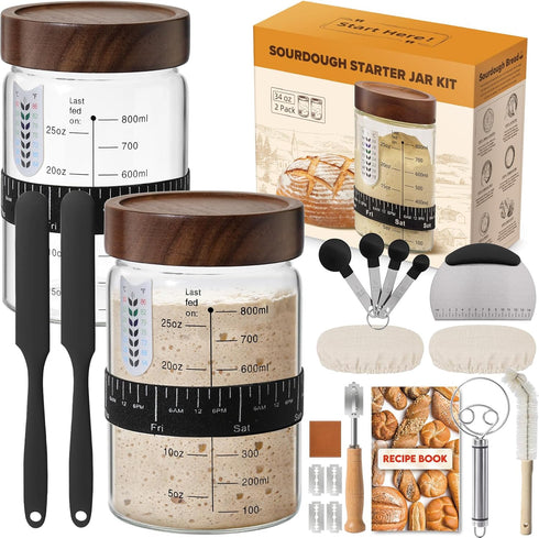 RYTOXILO Sourdough Starter Jar Kit, 34 Oz Glass Sour Dough Jars Wide