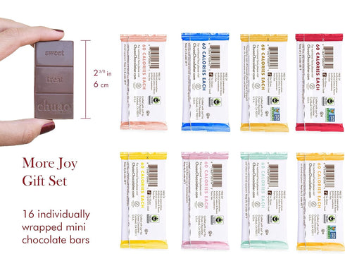 16 0.39 oz Chuao Chocolatier More Joy Assorted Mini Gourmet Chocolate Bars Gift Box | Milk and Dark Chocolate Variety