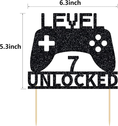 Level 7 Unlocked Cake Topper, Video Game Cake Topper for 7th Birthday Party Decoration