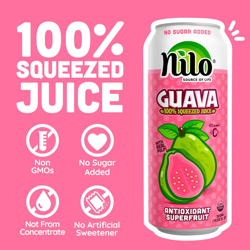 100% 16.57 oz (Pack 12) NILO Guava Juice | Squeezed Guayaba Pink Guava | NO Sugar added | NOT From Concentrate |