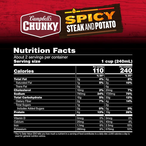 18.8 oz 12) Campbell's Chunky Soup, Spicy Steak and Potato Soup, Can (Case