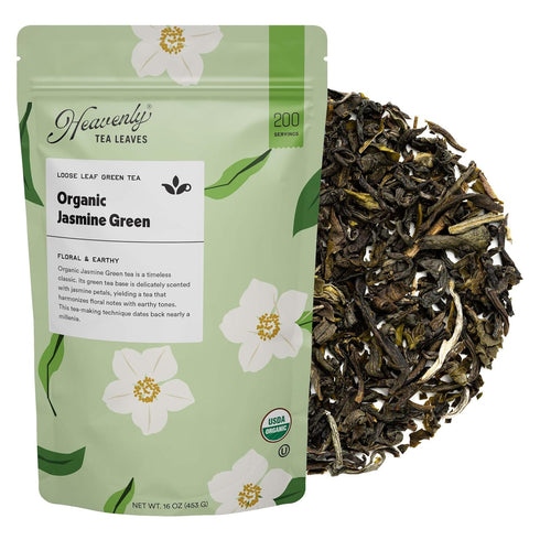 Heavenly Tea Leaves Organic Jasmine Green, Bulk Loose Leaf Green Tea, 1