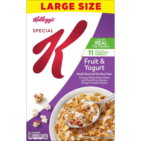 17.1oz (1 (Pack 2) Kellogg's Special K Breakfast Cereal, Family Breakfast, Fiber Cereal, Large Size, Fruit and Yogurt