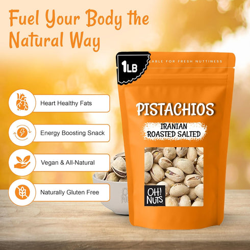 1 lb Packed Oh! Nuts Pistachios Iranian Style - Roasted Lightly Salted - - Shelled Whole Nuts - in New York Zip-Seal