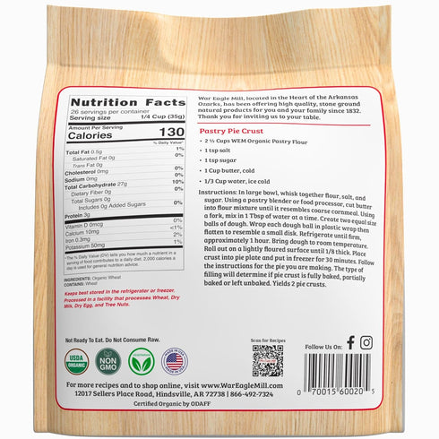 32 oz (2 Pack) War Eagle Mill Organic Pastry Flour, Bag
