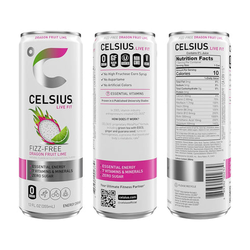 12 Oz (Pack 12) CELSIUS Fizz Free Dragon Fruit Lime, Sugar Free Energy Drink, Fl