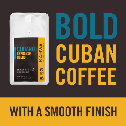 2 lb Kahwa Cuban Coffee Beans, Cubano Dark Roast Espresso Blend, Whole Bean Coffee, Bag