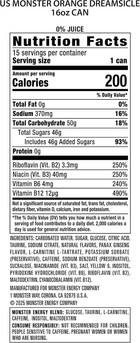 16 (Pack 15) Monster Energy Orange Dreamsicle, Energy Drink, Ounce