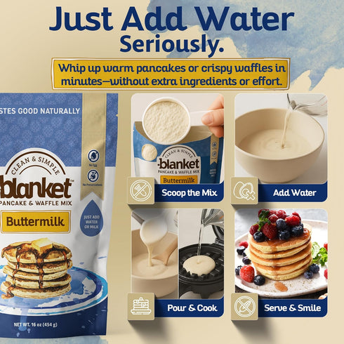 16 oz (1 Pack) Blanket Pancakes and Waffle Mix Honey Butter Pancake Mix Just Add Water, No Preservatives Clean