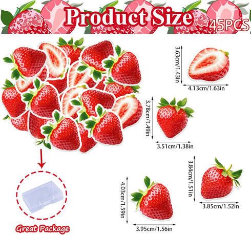 45PCS Edible Strawberry Cupcake Toppers Wafer Paper Starwberry Cake Decoration Sweet Berry Strawberry Happy Birthday