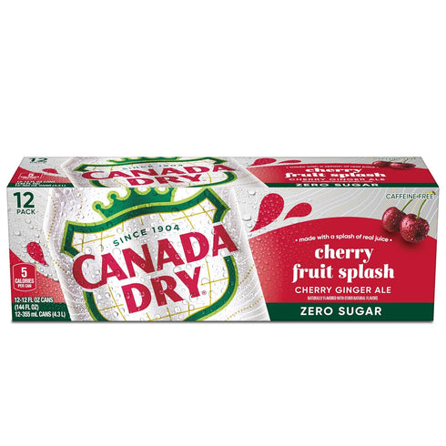 12oz, Pack 12 Canada Dry Zero Sugar Cherry Gingerale Fruit Splash