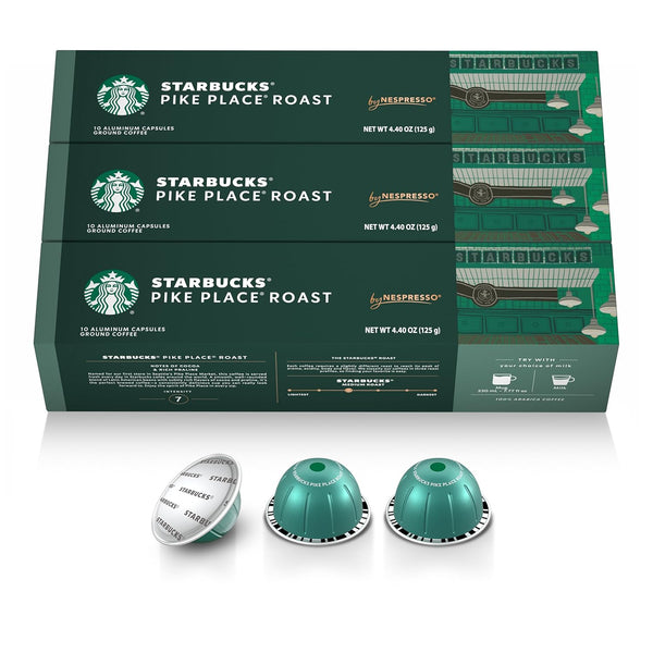 Starbucks by Nespresso Vertuo, Pike Place, Medium Roast Coffee 30-count Coffee Pods,