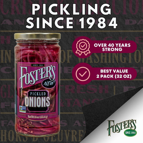 16oz, 2 Pack, 40 Foster's Pickled Red Onions in a Jar, Traditional Vegetables Recipe for years, Gluten, Fat