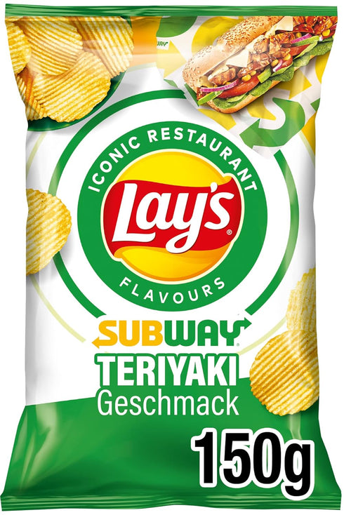 Lays Subway Teriyaki Potato Chips, Crispy Natural Ribbed Potato Chips with Sweet