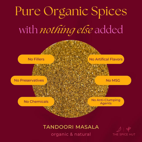 1lb Pack Spice Hut - Organic Tandoori Masala Powder, No Salt, Flavorful Indian Tandori Curry Powder for Cooking South