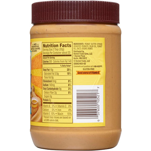 6 26.5 SKIPPY Natural Creamy Peanut Butter Spread with Honey, g Protein Per Serving, Ounce