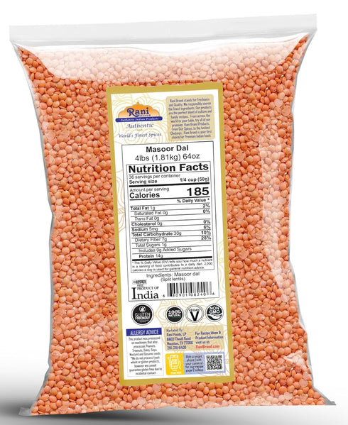 64oz (4lbs) 1.81kg Rani Masoor Dal (Indian Red Lentils) Split Gram, Bulk ~ All Natural | Gluten Friendly | NON-GMO |