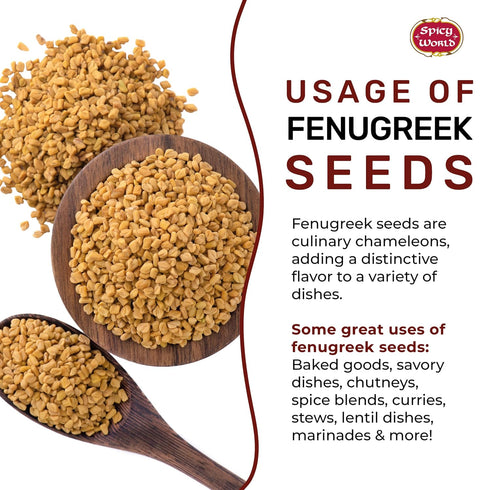 Spicy World 7 Fenugreek Seeds (Methi) Ounce Bag - All Natural & Pure - Resealable Bag