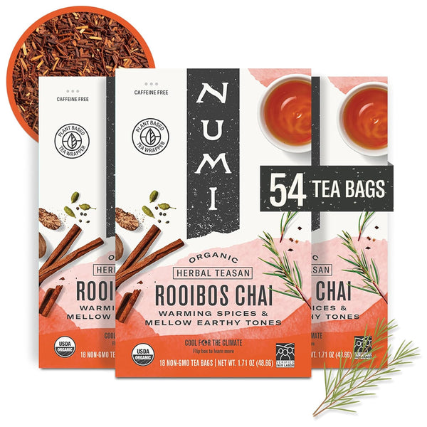 Numi Organic Rooibos Chai Tea Bags, 18 Tea Bags (Pack of 3),