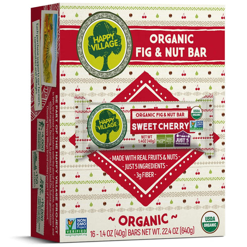 Happy Village Organic Fruit & Nut Bar, SWEET CHERRY | Gluten Free,