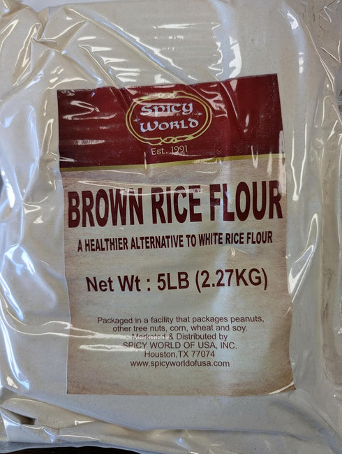 Spicy World 5 LB Brown Rice Flour Bulk | Resealable Bag | USA Grown, Fine Ground Flour for Baking and Cooking | Premium