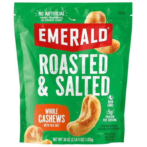 Emerald Nuts Roasted and Salted Whole Cashews (1-Pack) | 36oz Resealable Bulk