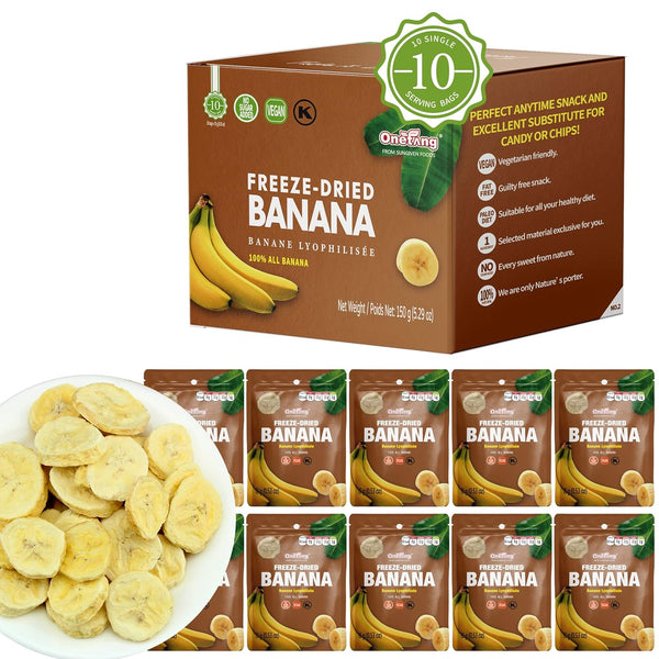ONETANG Freeze-Dried Fruit Banana Chips, 10 Pack Single-Serve Pack, Non GMO, Kosher,