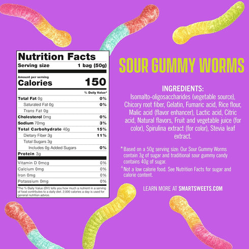Gummy Gummies, 150g SmartSweets Worms, Gluten Free Healthy Snacks for Adults & Kids, Fun Chewy Candy, Low Calorie, Low