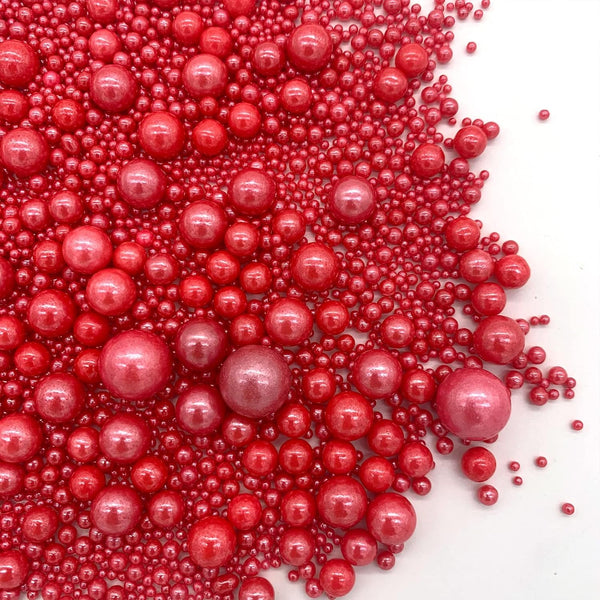 Weraru Edible Red Pearl Sugar Sprinkles, 130g/4.58oz - Baking Edible Cake Decorations for Cupcake Toppers, Celebrations