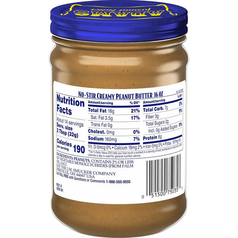 16 oz. Adams No-Stir Creamy Peanut Butter, Jar