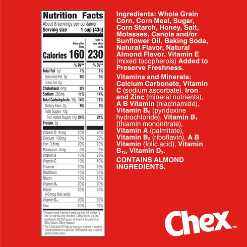 12.5 oz Honey Nut Chex Cereal, Gluten Free Breakfast Cereal, Made with Whole Grain