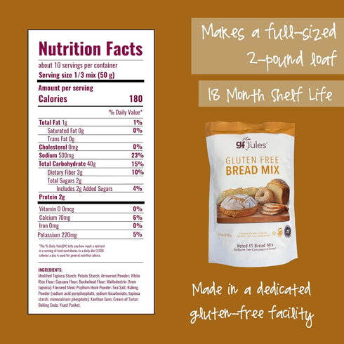 9 18 gfJules Certified Gluten Free Bread Baking Mix | Loaf, Baguettes, Bagels, Focaccia and more | No Grit, Non-GMO