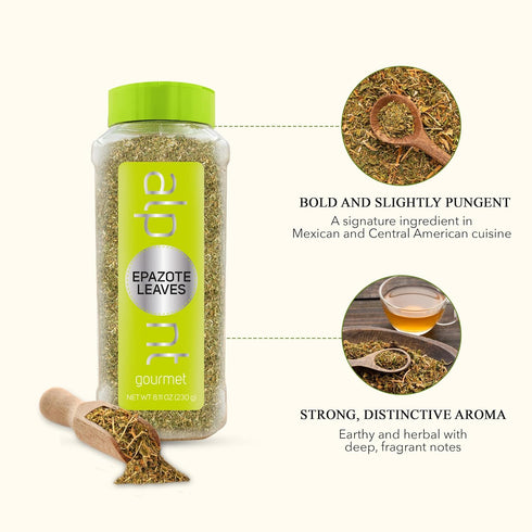 8.11oz (230g) ALPONT GOURMET Dried Epazote Leaves - Cut & Sifted - Dry Epazote Seasoning for Beans, Soup, Scrambled