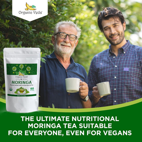 Organic Veda Moringa Tea Bags - 100% Pure Organically Grown Moringa Powder, Rich in Vitamins, 60 Tea Bags