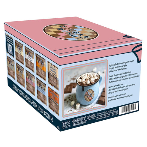 Packets Pack, 32 Count Packets Double Donut Coffee Holiday Hot Chocolate Variety Seasonal Flavored Hot Cocoa Includes