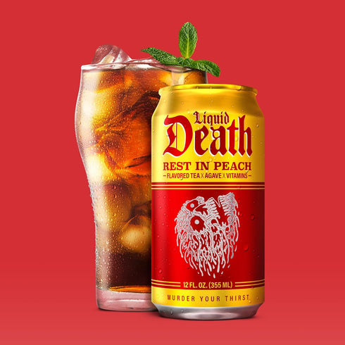 12 Oz (Pack 12) Liquid Death Iced Tea - Rest In Peach (Peach-Flavored Black Tea), Less Sugar*, Boost of Caffeine, B