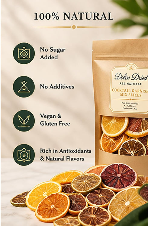 Dolce Dried 5 Dried Citrus Slices Mix Varieties (,Blood Orange,Orange, Lemon, Lime, Grapefruit) Cocktail Garnish Kit