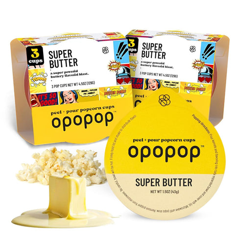 6-Pack 4-Pack Opopop Microwave Popcorn Bundle - Super Butter Pop Cups & Variety Gourmet Kit with Collapsible Silicone