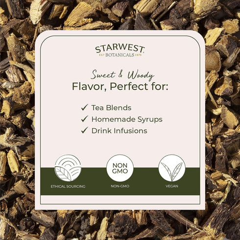 4 oz Starwest Botanicals Organic Dried Licorice Root - Herb for Loose Leaf Tea Blends, Candy, & Baked Goods, Cut